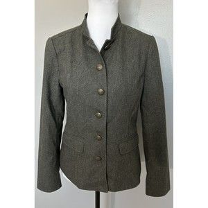Banana Republic Womens Wool Blend Gray Blazer Sz 4 Buttons Lined Pockets Preppy